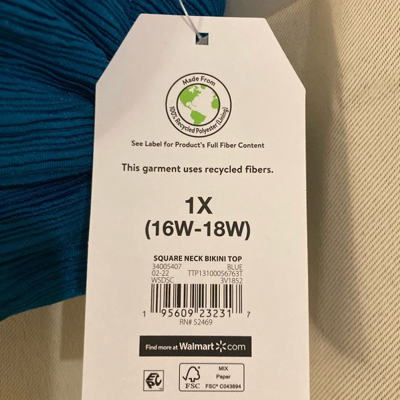 Time & Tru square neck bikini top, 1X - Picture 3 of 7